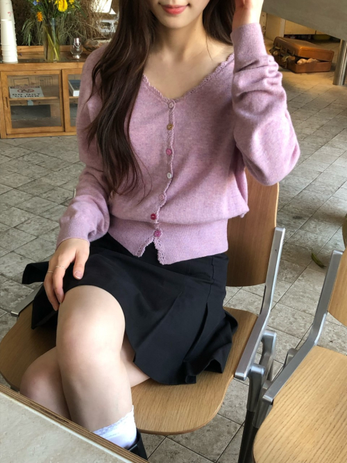 SALENA wool v neck cardigan_POPCORN PINK