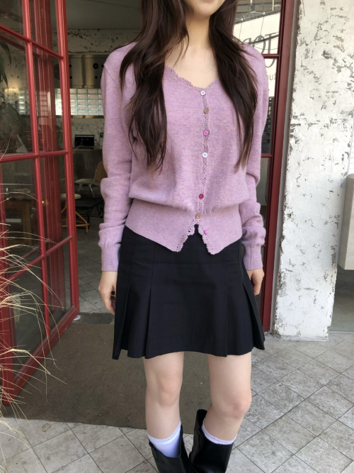 SALENA wool v neck cardigan_POPCORN PINK