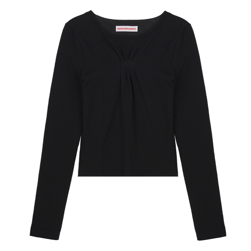 Pleated Embroidered Long Sleeve_Black