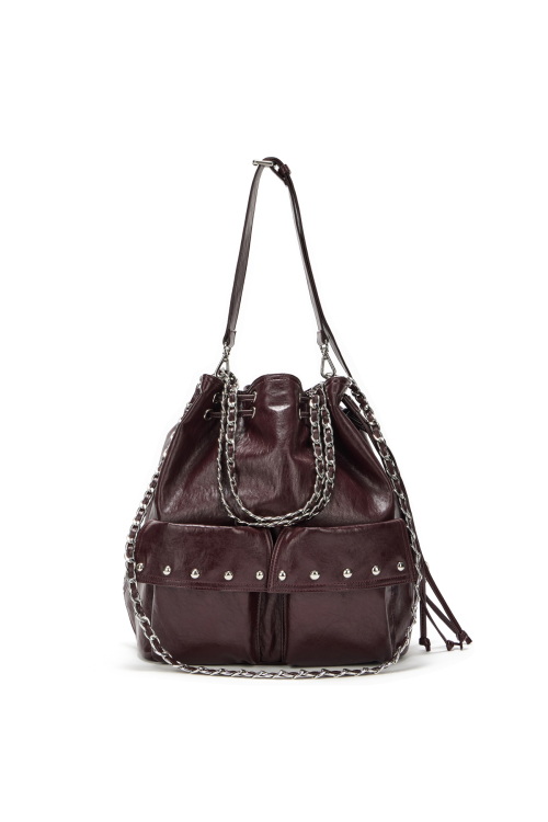 DEINET 5-WAY STUD POCKET MULTI BAG IN BURGUNDY