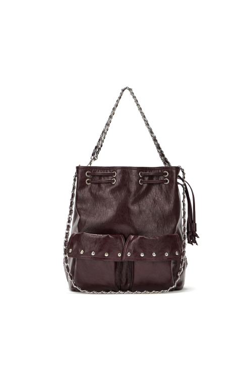 DEINET 5-WAY STUD POCKET MULTI BAG IN BURGUNDY