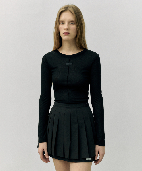 LOGO PLEATS MINI SKIRT BLACK