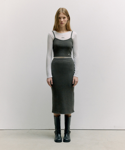 SCALLOP KNIT SKIRT CHARCOAL