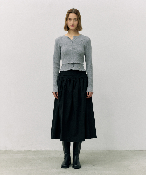 SHIRRING LONG SKIRT BLACK