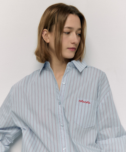 LACE STRIPE SHIRT BLUE