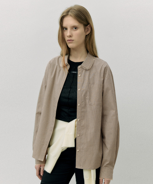 ROUND COLLAR CHECK SHIRT CAMEL
