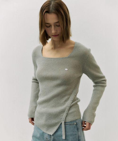 MOHAIR BLENDED BUTTON KNIT GRAY