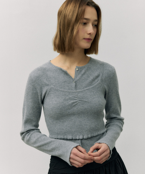 SHIRRING SLEEVELESS CARDIGAN SET GRAY
