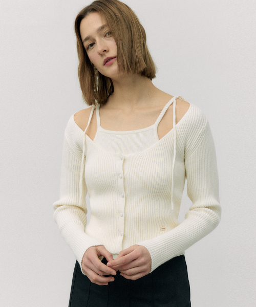 RIBBON SLEEVELESS CARDIGAN SET IVORY