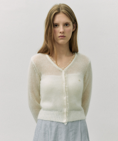 MOHAIR BLENDED ORGANZA FRILL CARDIGAN CREAM