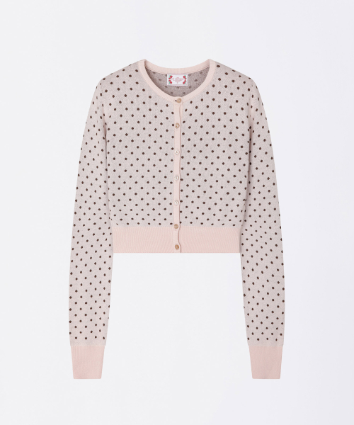 Polka Dot Cardigan Baby Pink/Brown
