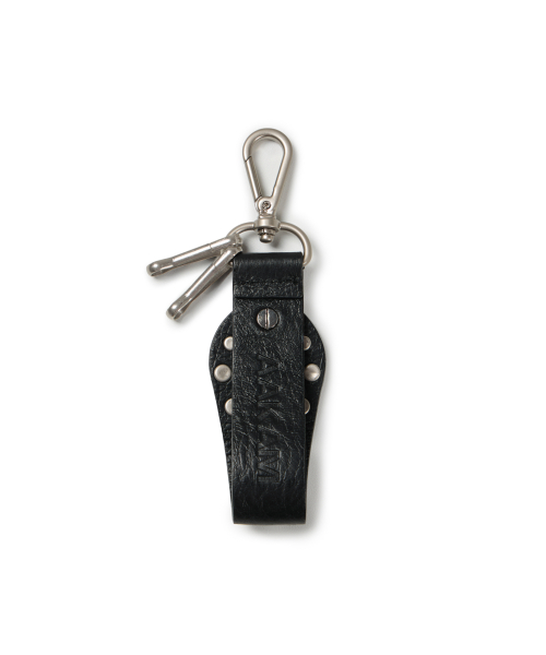 Cross Studded Leather Keyring (Black)
