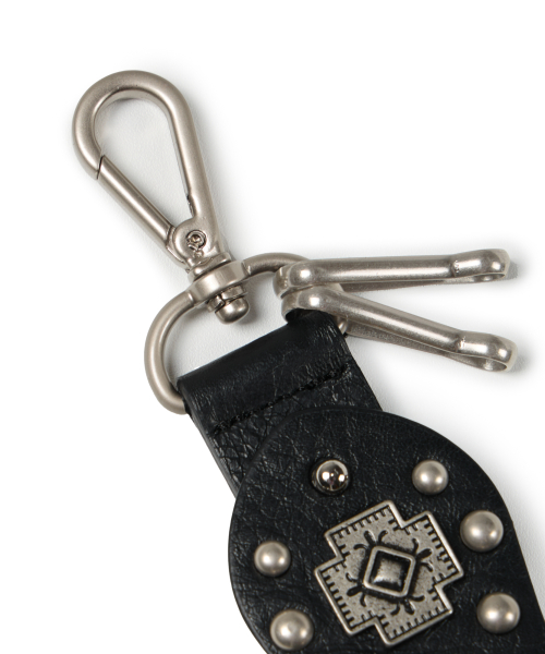 Cross Studded Leather Keyring (Black)