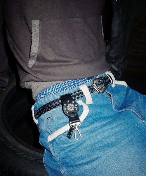 Cross Studded Leather Keyring (Black)