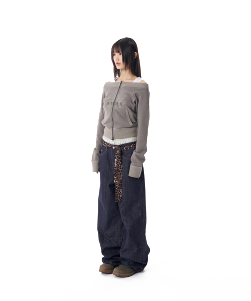 Snake Printed Denim Pants (Dark Blue)