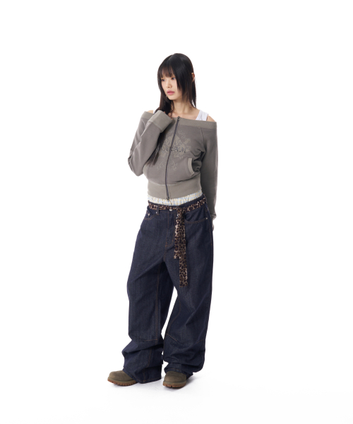 Snake Printed Denim Pants (Dark Blue)