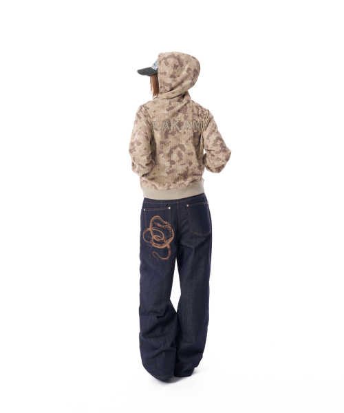 Snake Printed Denim Pants (Dark Blue)