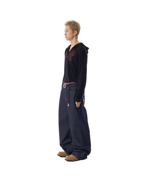 Snake Printed Denim Pants (Dark Blue)