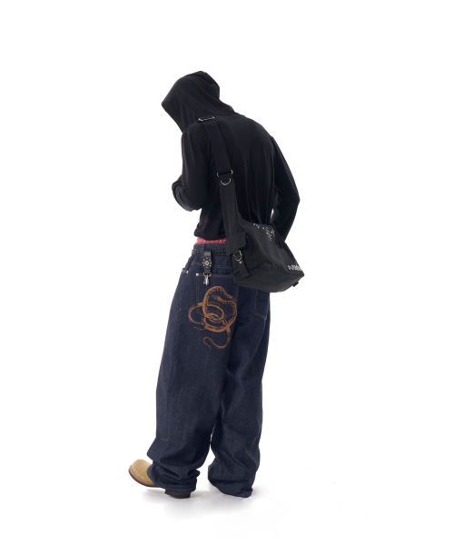 Snake Printed Denim Pants (Dark Blue)