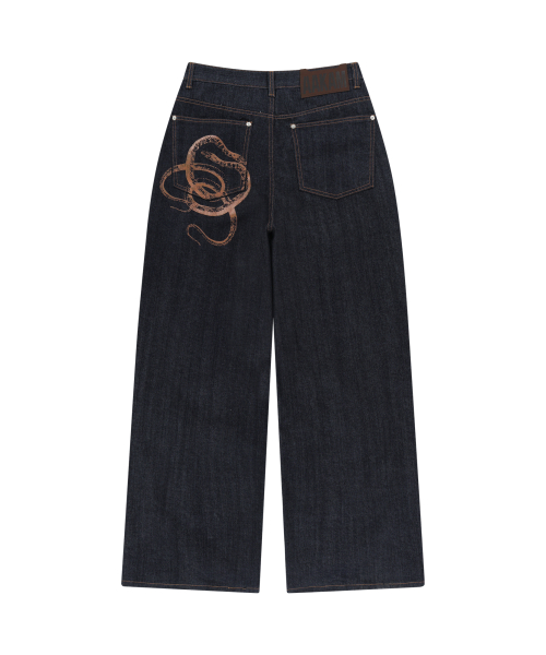 Snake Printed Denim Pants (Dark Blue)