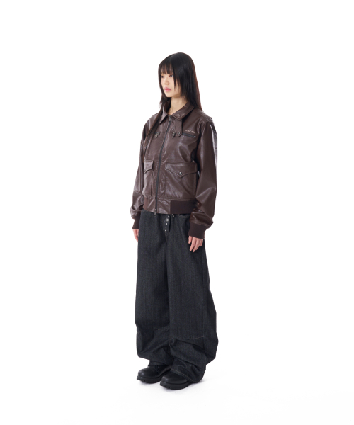 Snake Printed Denim Pants (Black)