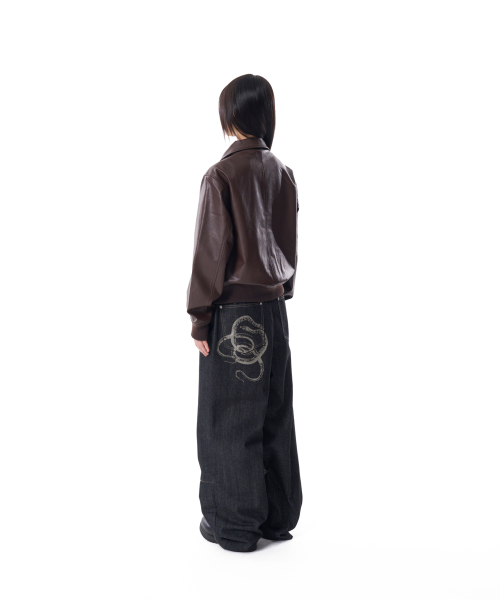 Snake Printed Denim Pants (Black)
