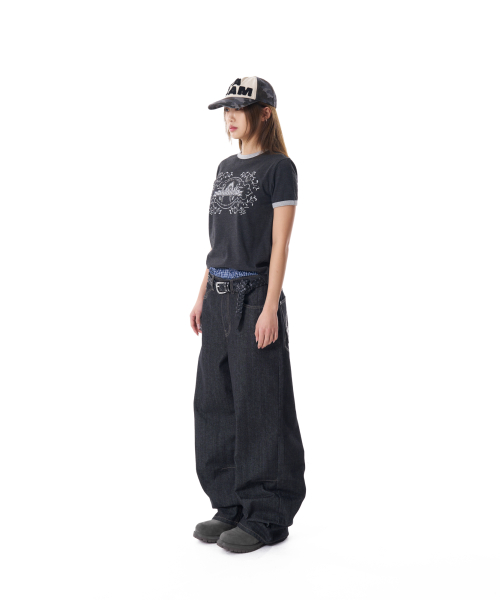 Snake Printed Denim Pants (Black)
