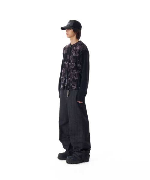 Snake Printed Denim Pants (Black)