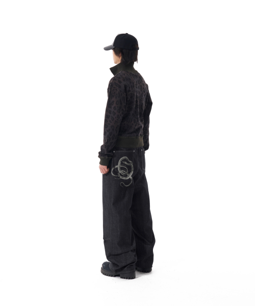 Snake Printed Denim Pants (Black)