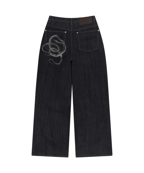Snake Printed Denim Pants (Black)