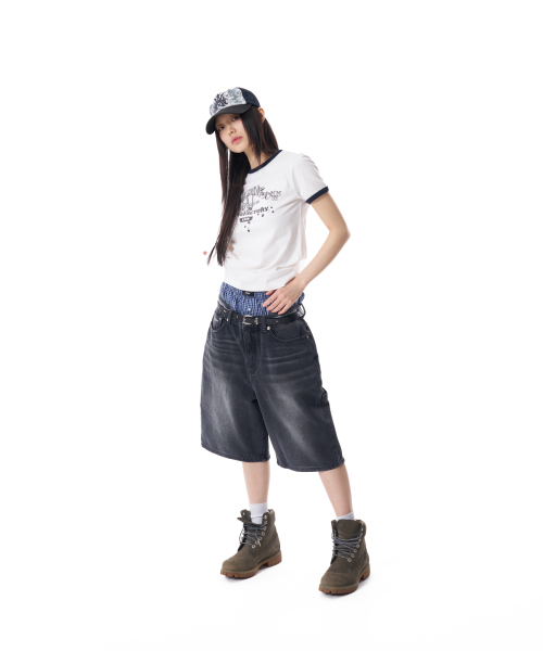 Needlework Carpenter Bermuda Denim Pants (Black)