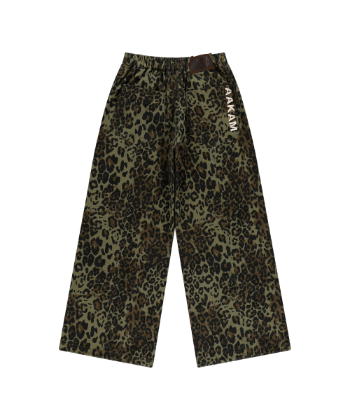 Knee Pin-tuck Leopard Cotton Pants (Khaki)