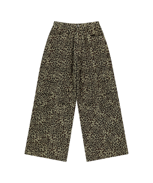 Knee Pin-tuck Leopard Cotton Pants (Brown)