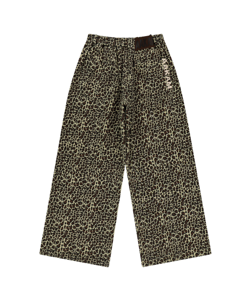 Knee Pin-tuck Leopard Cotton Pants (Brown)