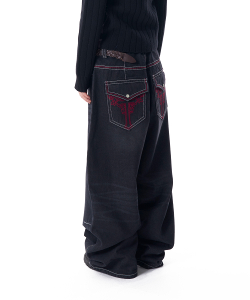 CROS2 Washed Denim Pants (Black)