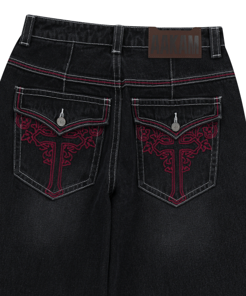 CROS2 Washed Denim Pants (Black)