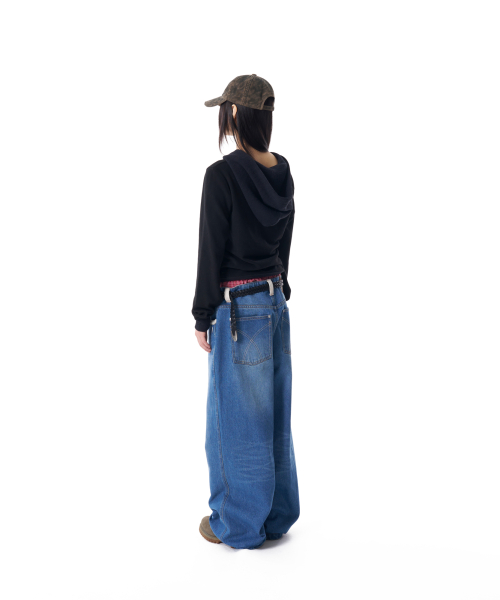 Contrast Washed Denim Pants (Blue)