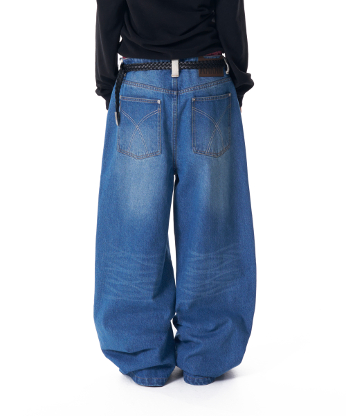 Contrast Washed Denim Pants (Blue)