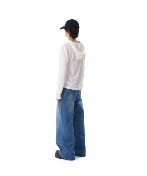 Contrast Washed Denim Pants (Blue)