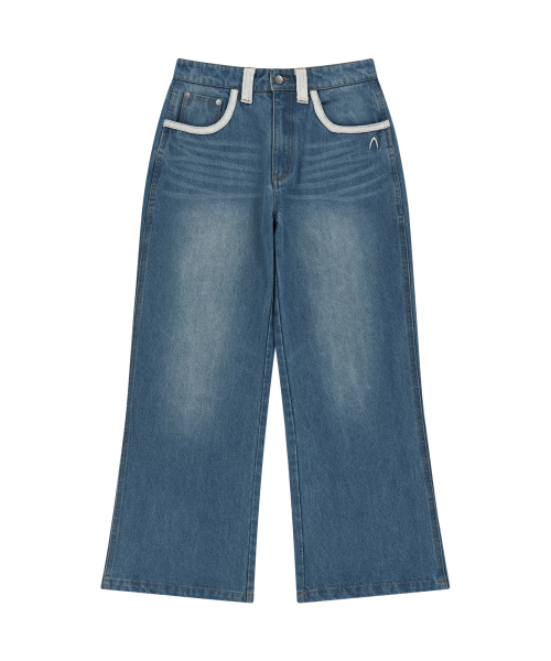 Contrast Washed Denim Pants (Blue)