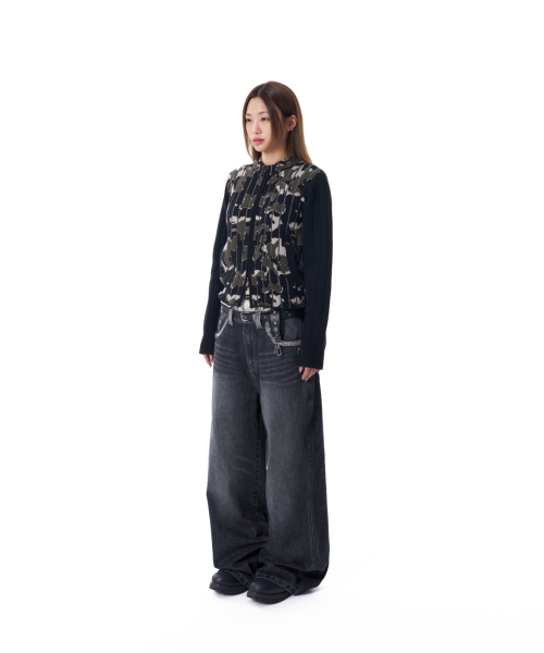 Contrast Washed Denim Pants (Black)