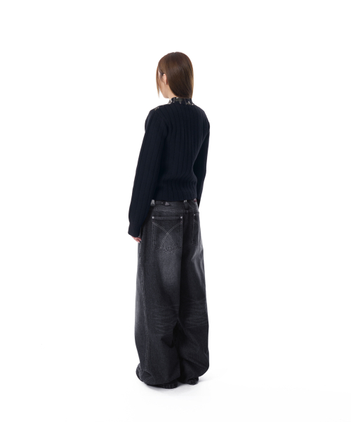 Contrast Washed Denim Pants (Black)