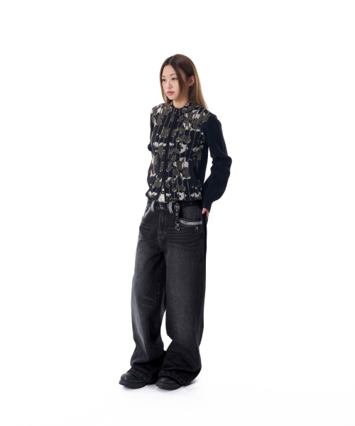 Contrast Washed Denim Pants (Black)