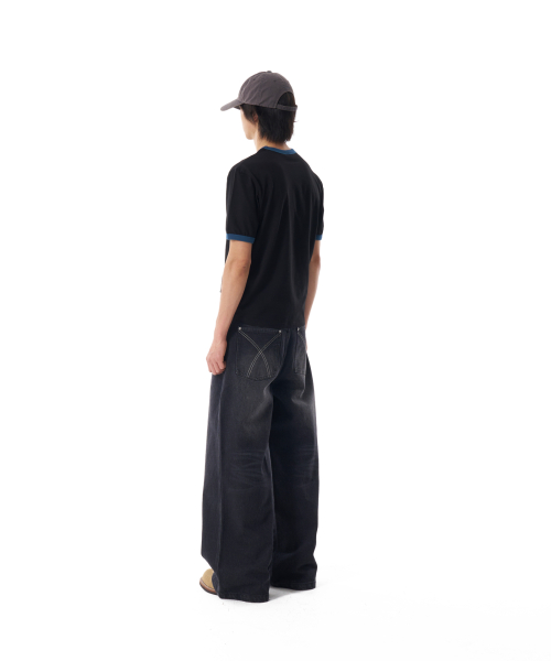 Contrast Washed Denim Pants (Black)