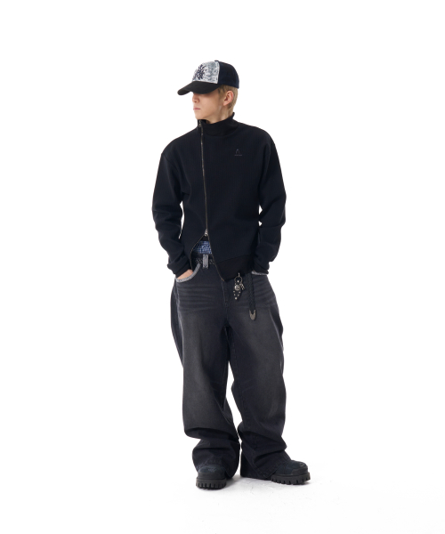Contrast Washed Denim Pants (Black)