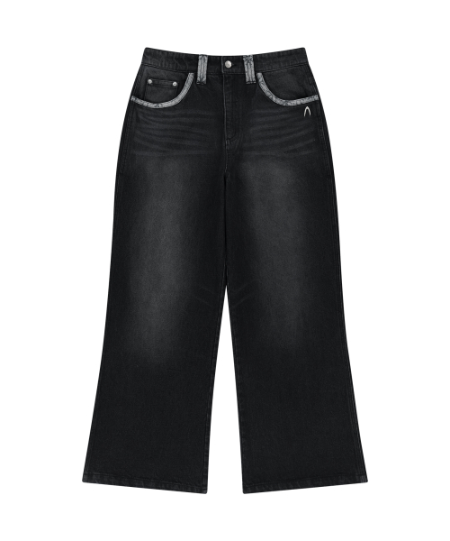 Contrast Washed Denim Pants (Black)