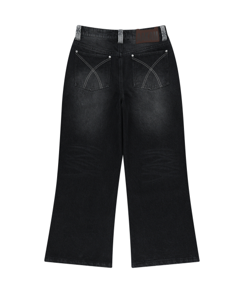 Contrast Washed Denim Pants (Black)