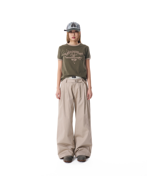 Western Belted Cotton Pants (Beige)