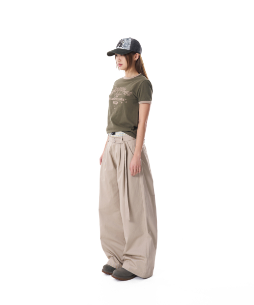 Western Belted Cotton Pants (Beige)