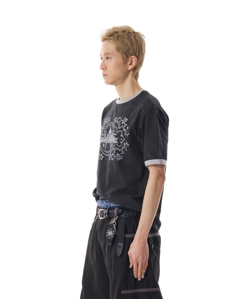 Stamp Printed Ringer Top (Dark Gray)